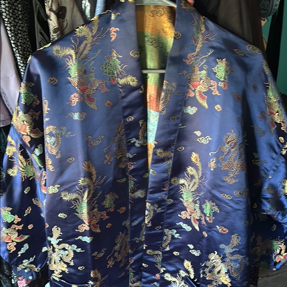 Elegant Blue Dragon Print Robe